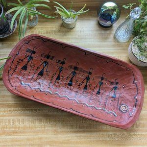 Vintage Signed CJ Prophet Native American Indian Hopi Wooden Bread Bowl‎ Artwork